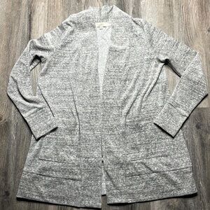 Ann Taylor Loft Grey and White Heathered Velour Open Front Cardigan, size small